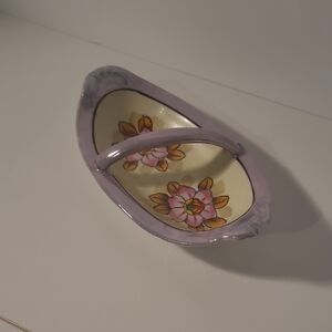 Floral Ceramic Decorative Bowl - Purple and Cream